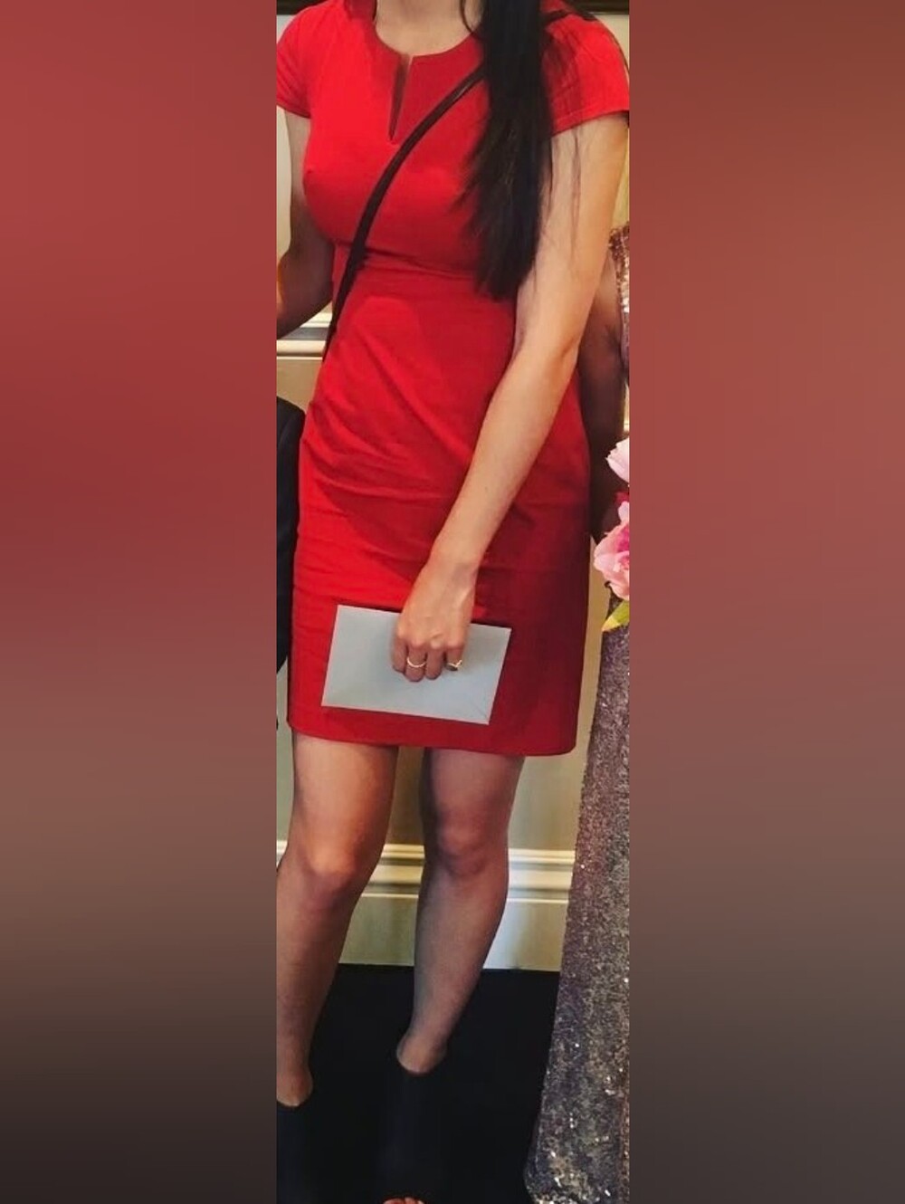 Banana Republic Red Dress Wedding Guest Flattering Work Business Office Wear